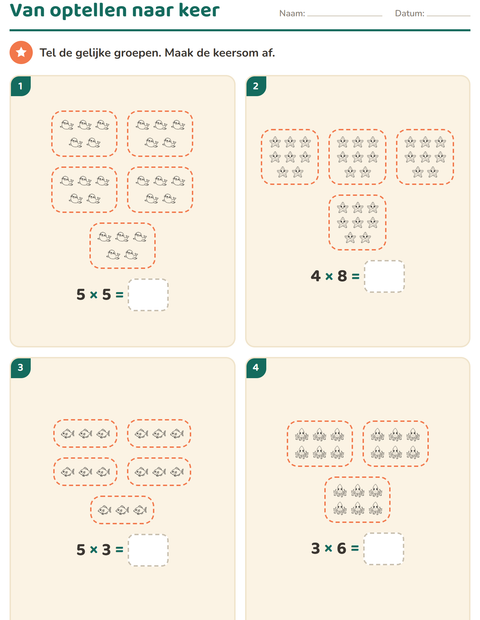 Voorbeeld van het Keersommen-werkblad met Zeeleven ZW 2 voor groep 4