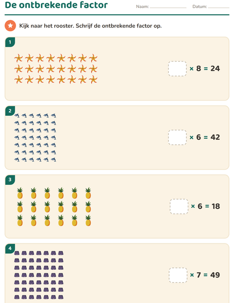 Voorbeeld van het Keersommen-werkblad met Zomer voor groep 5