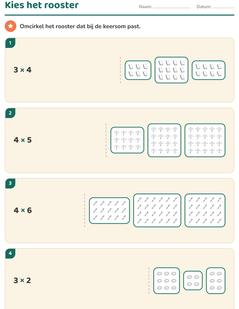 Voorbeeld van het Keersommen-werkblad met Onderwijs ZW voor groep 4