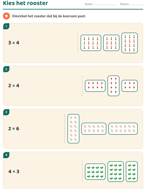Voorbeeld van het Keersommen-werkblad met Speelgoed voor groep 4