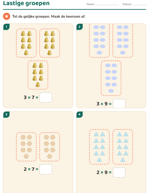Voorbeeld van het Keersommen-werkblad met Vormen voor groep 5