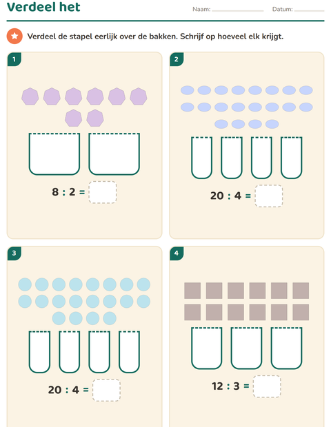 Voorbeeld van het Keersommen-werkblad met Vormen voor groep 5