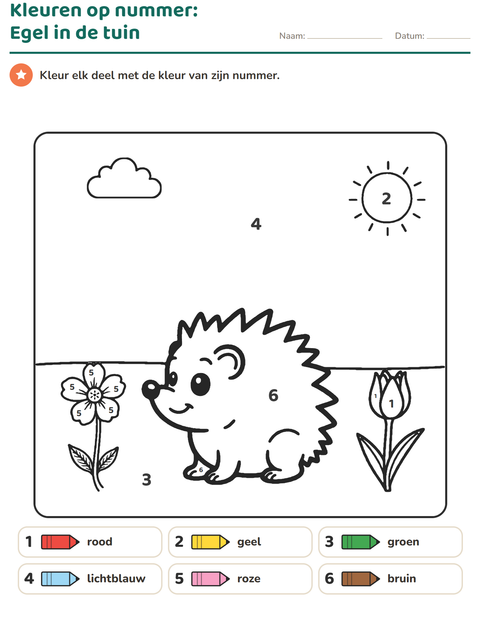 Voorbeeld van het Kleuren op code-werkblad voor kleuterklas
