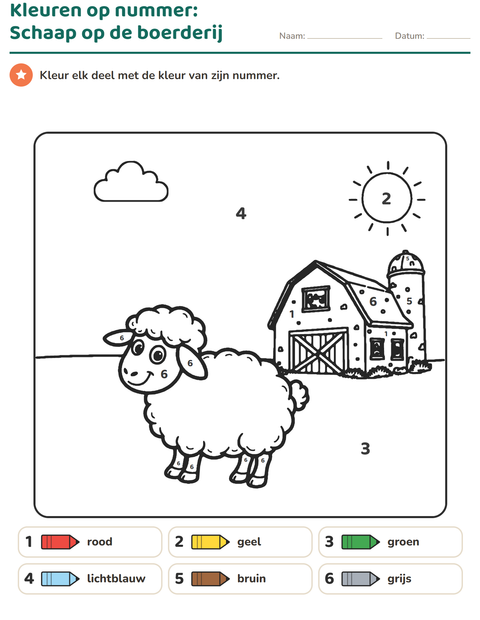 Voorbeeld van het Kleuren op code-werkblad voor kleuterklas