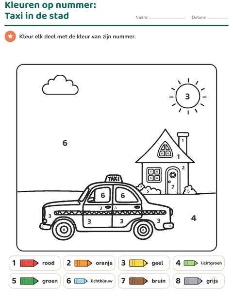 Voorbeeld van het Kleuren op code-werkblad voor kleuterklas