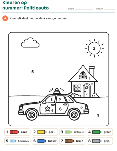 Voorbeeld van het Kleuren op code-werkblad voor kleuterklas