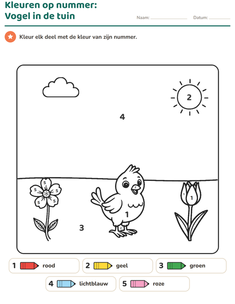 Voorbeeld van het Kleuren op code-werkblad voor kleuterklas