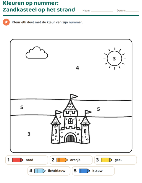 Voorbeeld van het Kleuren op code-werkblad voor kleuterklas