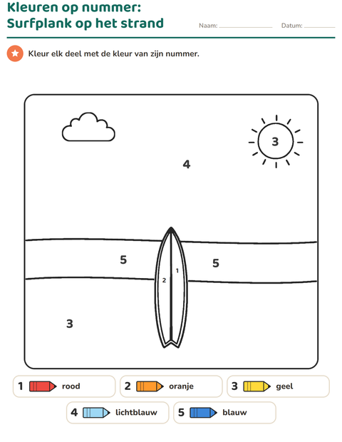 Voorbeeld van het Kleuren op code-werkblad voor kleuterklas