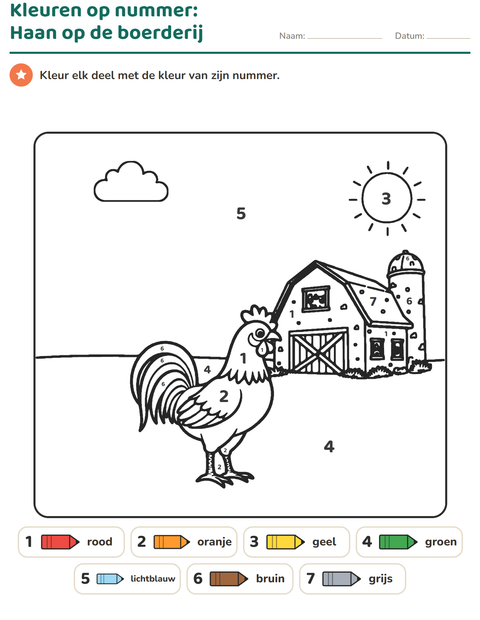 Voorbeeld van het Kleuren op code-werkblad voor kleuterklas