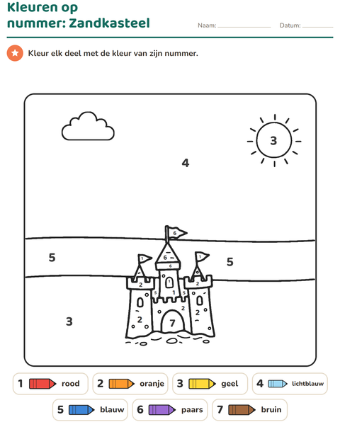 Voorbeeld van het Kleuren op code-werkblad voor kleuterklas