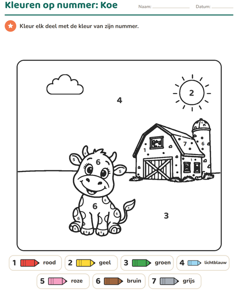 Voorbeeld van het Kleuren op code-werkblad voor kleuterklas