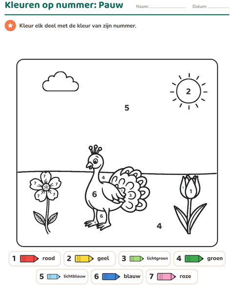 Voorbeeld van het Kleuren op code-werkblad voor kleuterklas