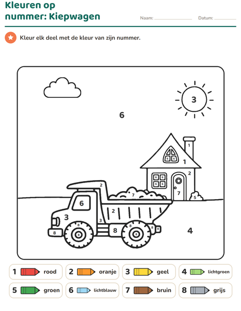 Voorbeeld van het Kleuren op code-werkblad voor kleuterklas