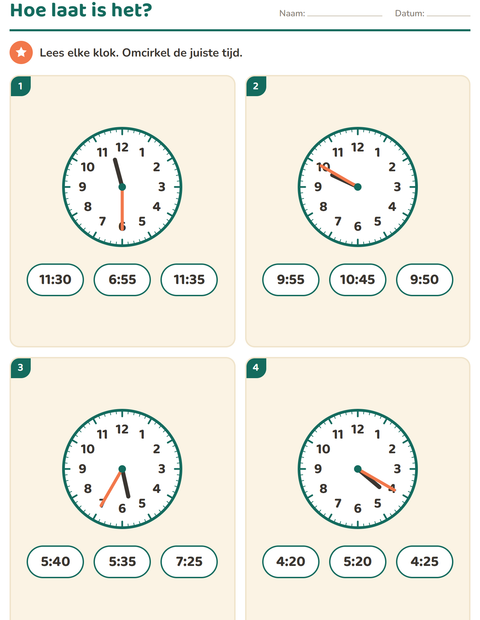 Klokkijken werkbladen voor groep 4 — 4