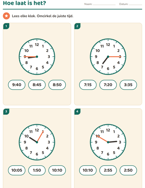 Klokkijken werkbladen voor groep 4 — 5