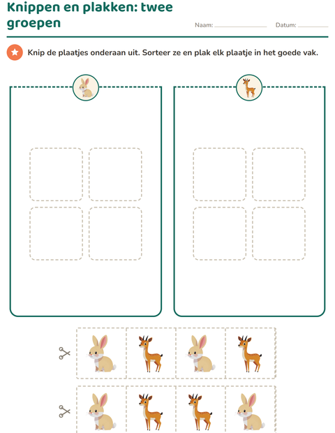 Voorbeeld van het Knipoefeningen-werkblad met Dieren voor kleuterklas