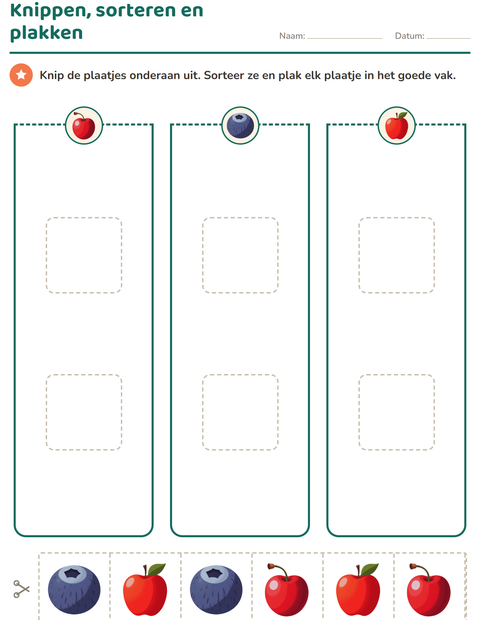 Knippen, sorteren en plakken met fruit