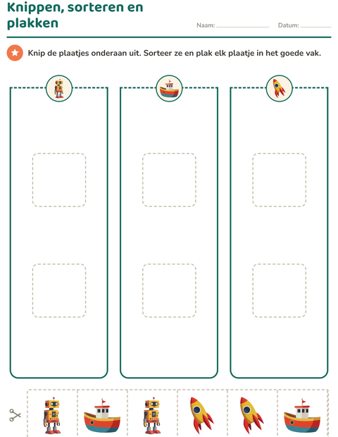 Voorbeeld van het Knipoefeningen-werkblad met Speelgoed voor kleuterklas
