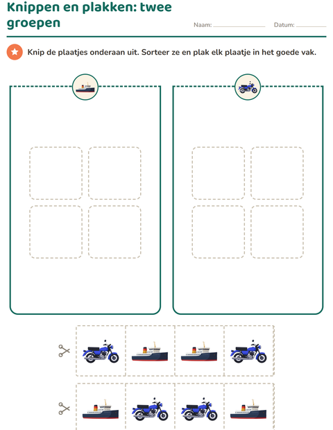 Voorbeeld van het Knipoefeningen-werkblad met Voertuigen voor kleuterklas