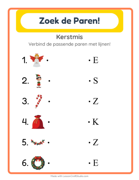 Voorbeeld van het Koppelen-werkblad met Kerstmis voor kleuterklas