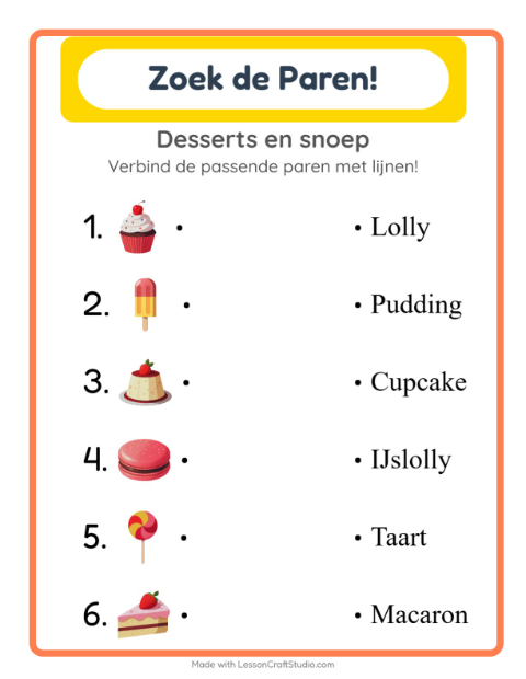 Woordjes lezen – Desserts en snoep