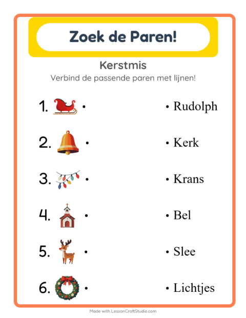 Voorbeeld van het Koppelen-werkblad met Kerstmis voor kleuterklas