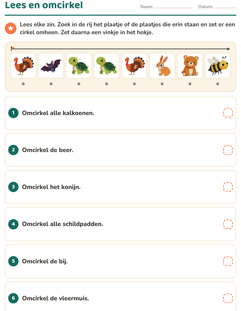 Voorbeeld van het Lees en doe-werkblad met Boswezens voor groep 3