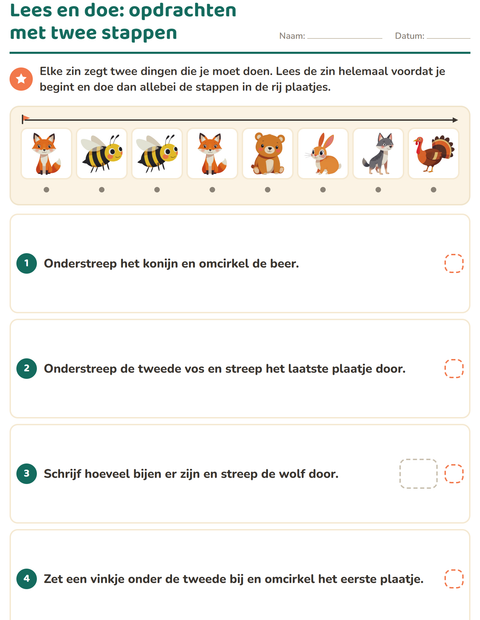 Voorbeeld van het Lees en doe-werkblad met Boswezens voor groep 3