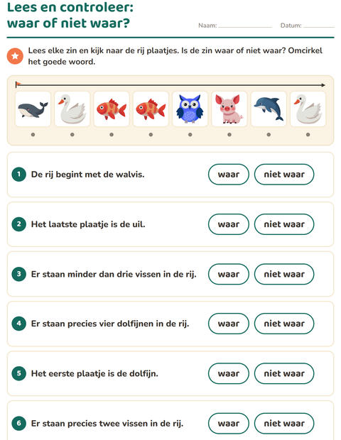 Voorbeeld van het Lees en doe-werkblad met Dieren voor groep 3
