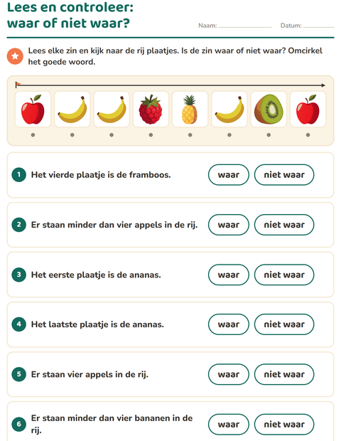 Voorbeeld van het Lees en doe-werkblad met In de supermarkt voor groep 3
