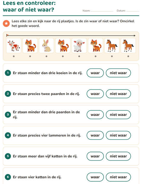 Voorbeeld van het Lees en doe-werkblad met Boerderijdieren voor groep 3
