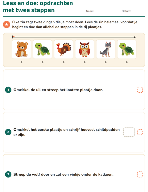 Voorbeeld van het Lees en doe-werkblad met Boswezens voor groep 3