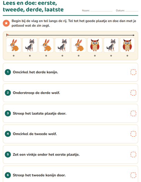 Voorbeeld van het Lees en doe-werkblad met Boswezens voor groep 3