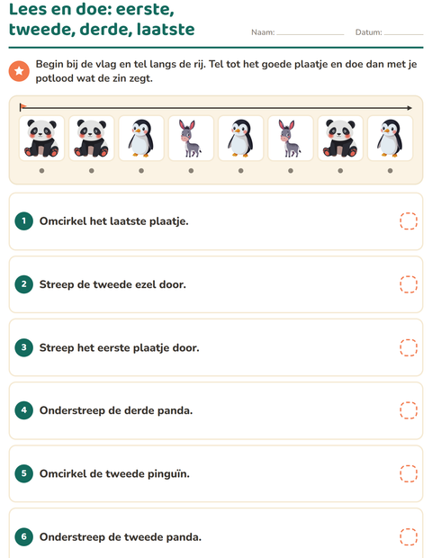 Voorbeeld van het Lees en doe-werkblad met Dieren voor groep 3