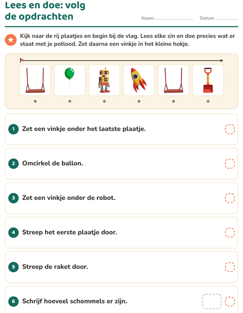 Voorbeeld van het Lees en doe-werkblad met Speelgoed voor groep 3