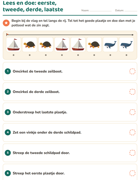 Voorbeeld van het Lees en doe-werkblad met Strand voor groep 3