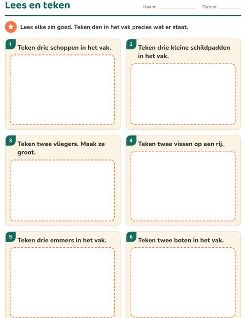 Voorbeeld van het Lees en doe-werkblad met Strand voor groep 3