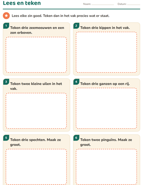 Voorbeeld van het Lees en doe-werkblad met Vogels 2 voor groep 3