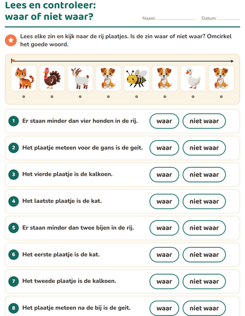 Voorbeeld van het Lees en doe-werkblad met Boerderijdieren voor groep 3