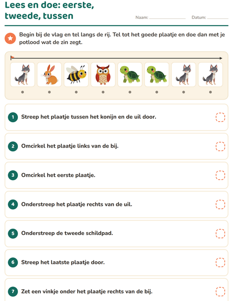 Voorbeeld van het Lees en doe-werkblad met Boswezens voor groep 3