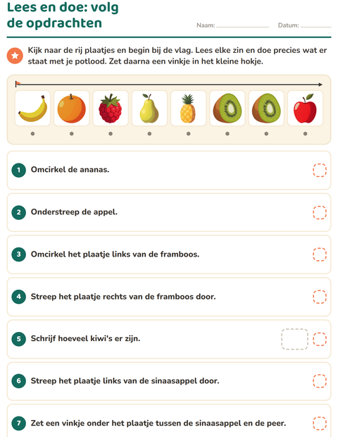 Voorbeeld van het Lees en doe-werkblad met In de supermarkt voor groep 3