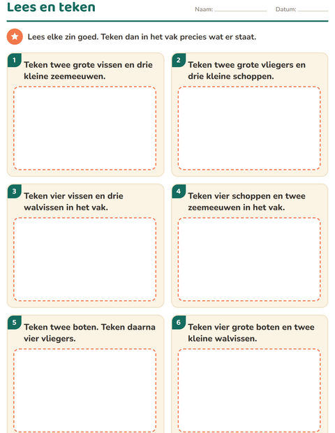 Voorbeeld van het Lees en doe-werkblad met Strand voor groep 3