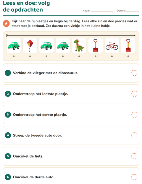 Voorbeeld van het Lees en doe-werkblad met Speelgoed voor groep 3
