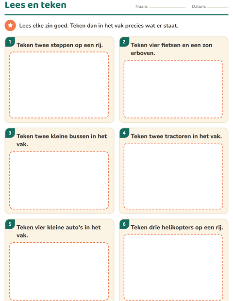 Voorbeeld van Lees en teken: teken precies wat de zin zegt