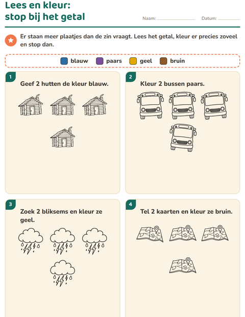 Voorbeeld van het Lees en kleur-werkblad met Reizen en Vakantie ZW voor groep 3