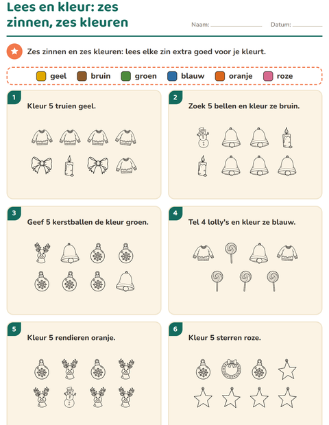 Voorbeeld van het Lees en kleur-werkblad met Kerstmis Z/W voor groep 3