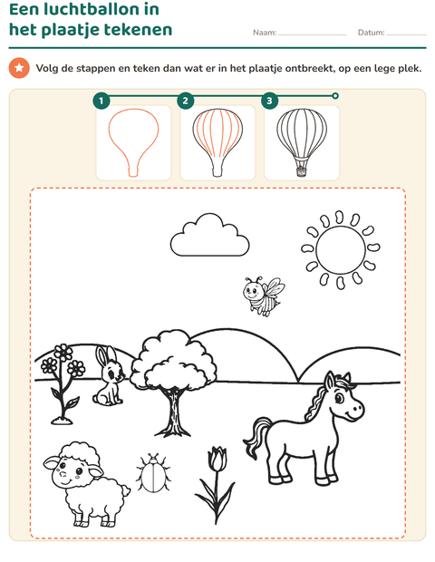 Voorbeeld van het Leren tekenen-werkblad voor groep 3