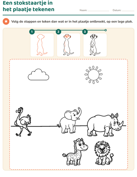Voorbeeld van het Leren tekenen-werkblad voor groep 3