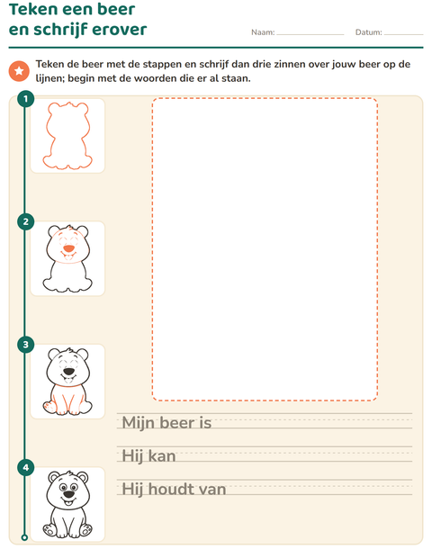 Voorbeeld van Teken een beer en schrijf erover